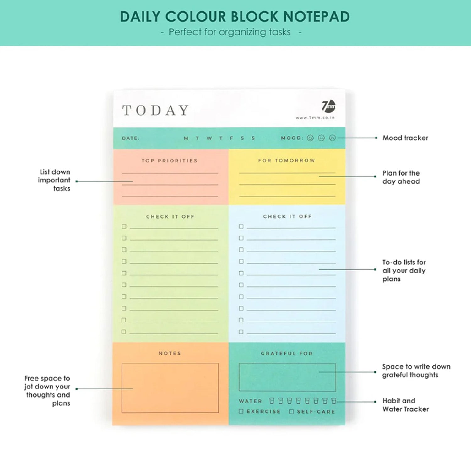 7mm Daily Colorblock Notepad - A5