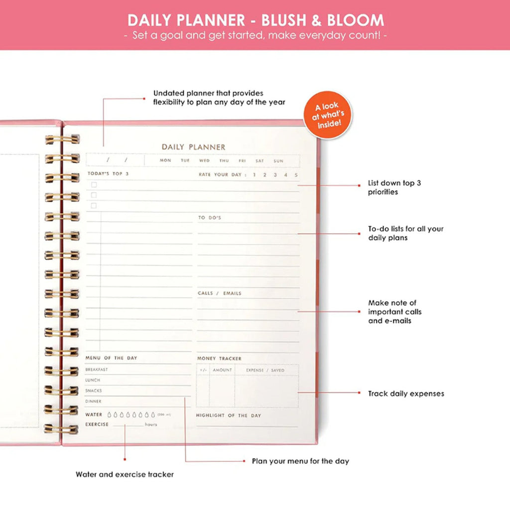 7mm Undated Daily Planner - Blush & Bloom