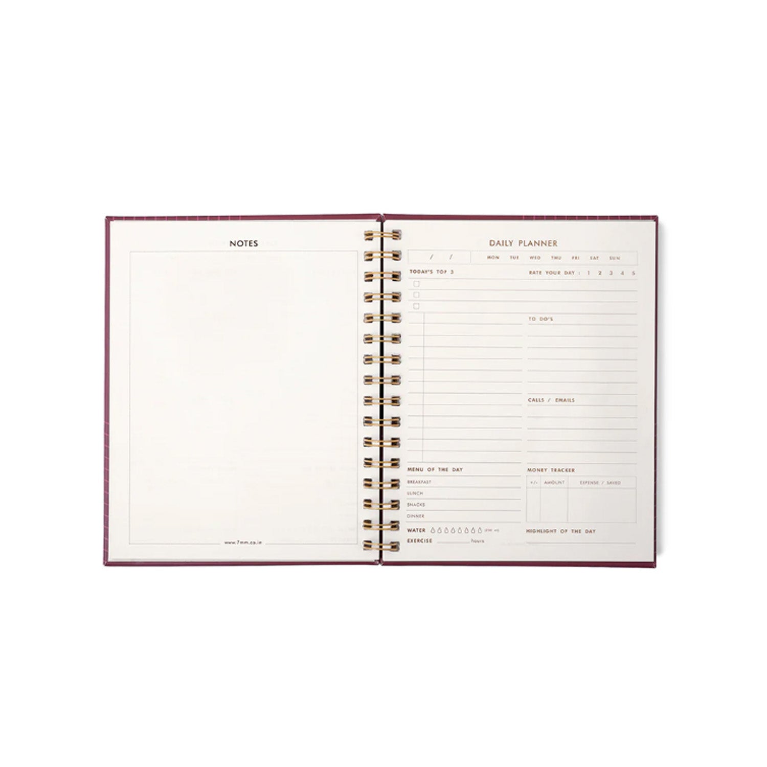 7mm Undated Daily Planner - Burgundy Boss