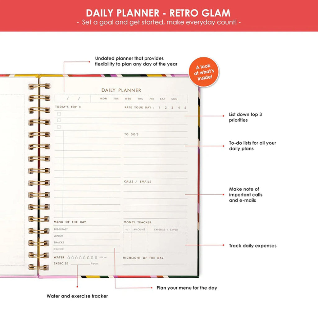 7mm Undated Daily Planner - Retro Glam