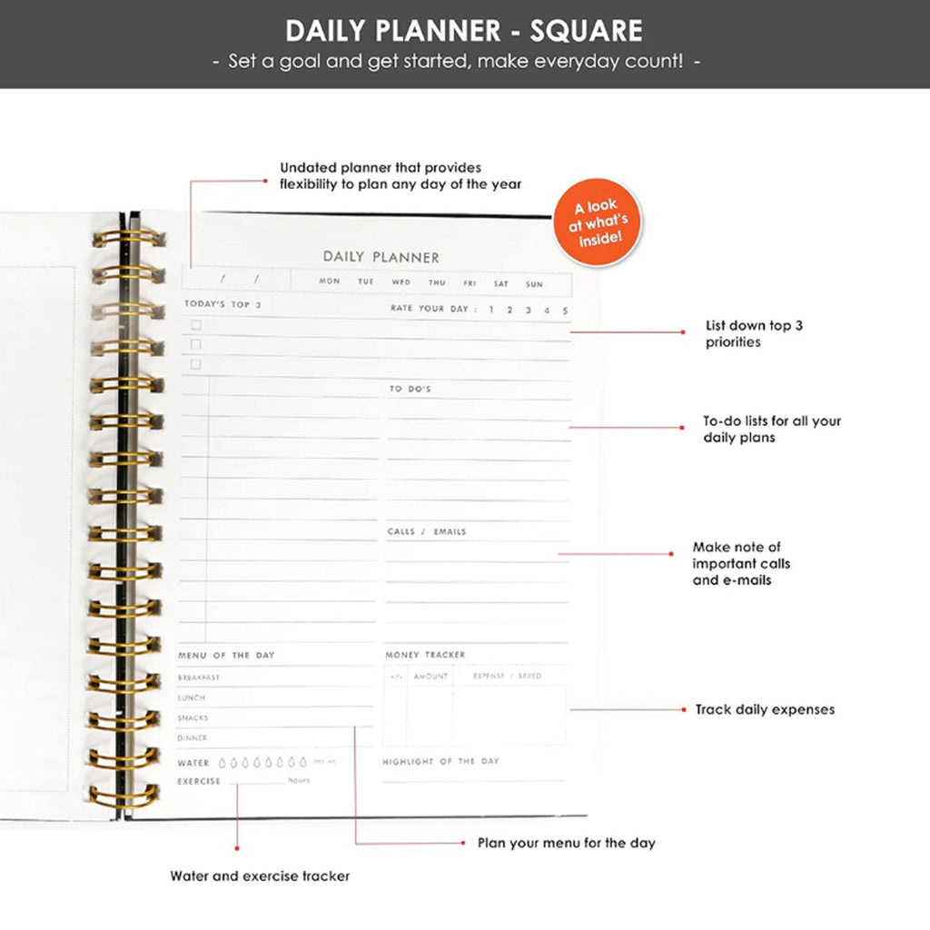 7mm Undated Daily Planner - Squares