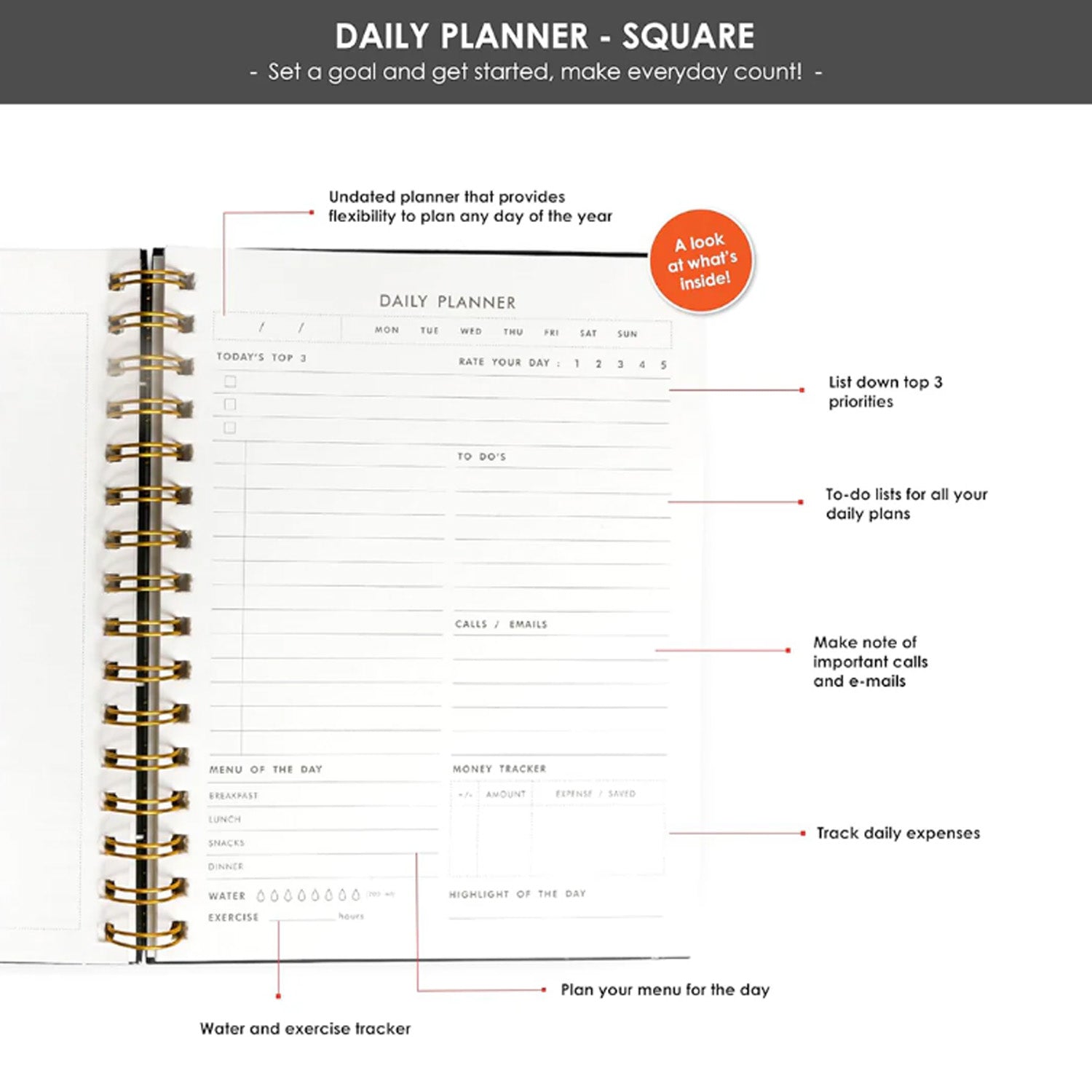 7mm Undated Daily Planner - Squares