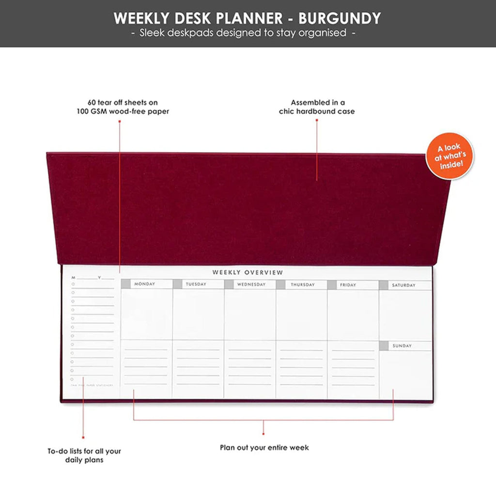 7mm Undated Weekly Planner - Burgundy