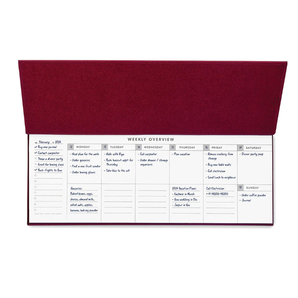 7mm Undated Weekly Planner - Burgundy