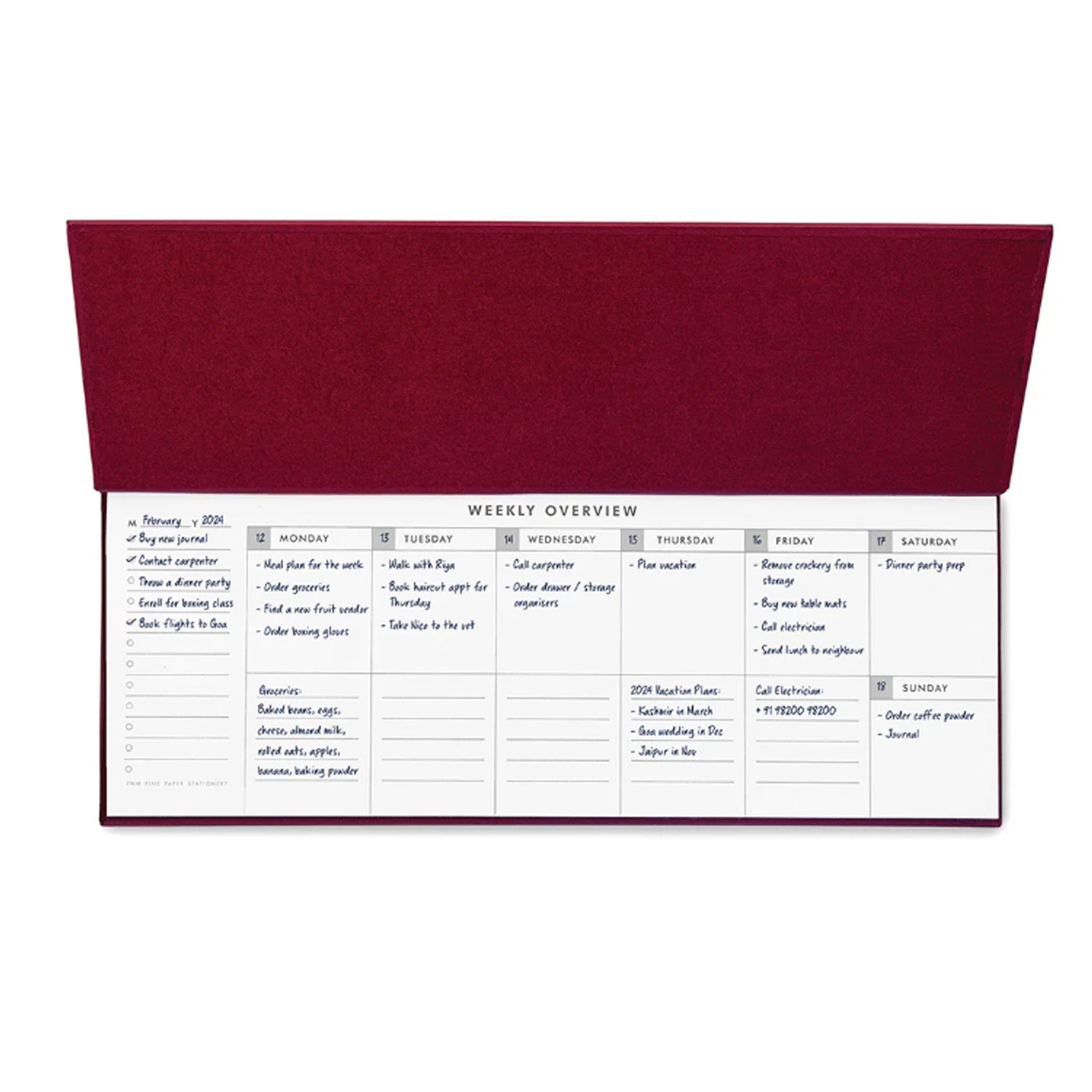 7mm Undated Weekly Planner - Burgundy