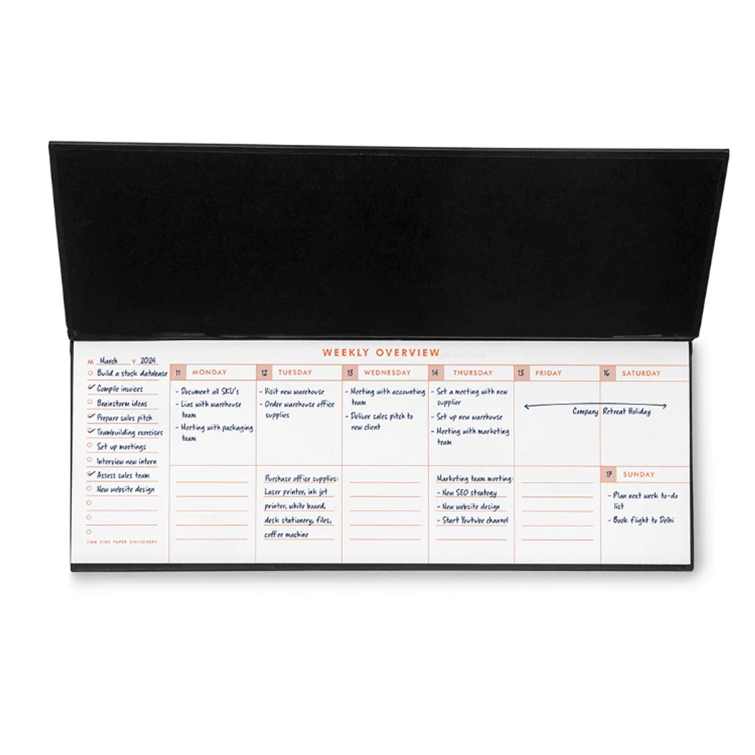 7mm Undated Weekly Planner - Charcoal