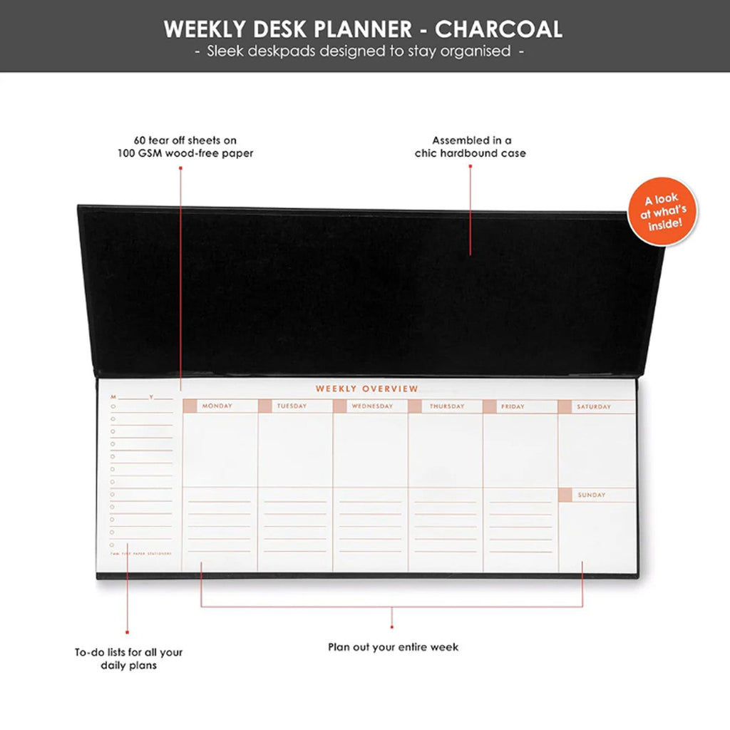 7mm Undated Weekly Planner - Charcoal