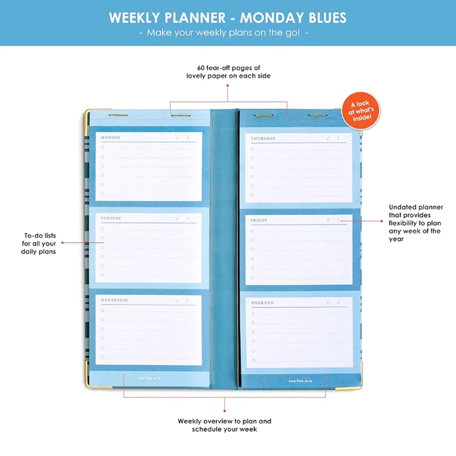 7mm Undated Weekly Planner - Monday Blues