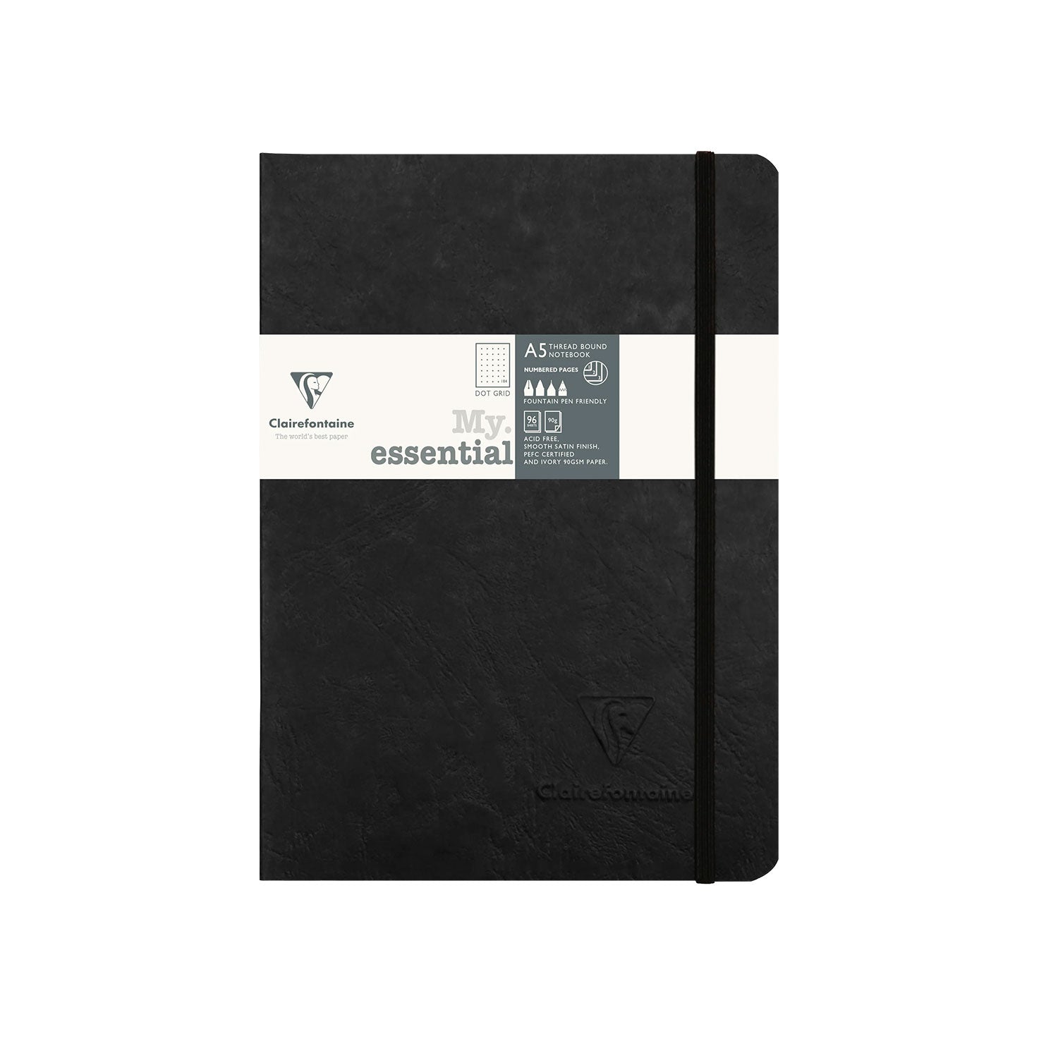 Clairefontaine My Essential Black Threadbound Notebook - A5, Dotted