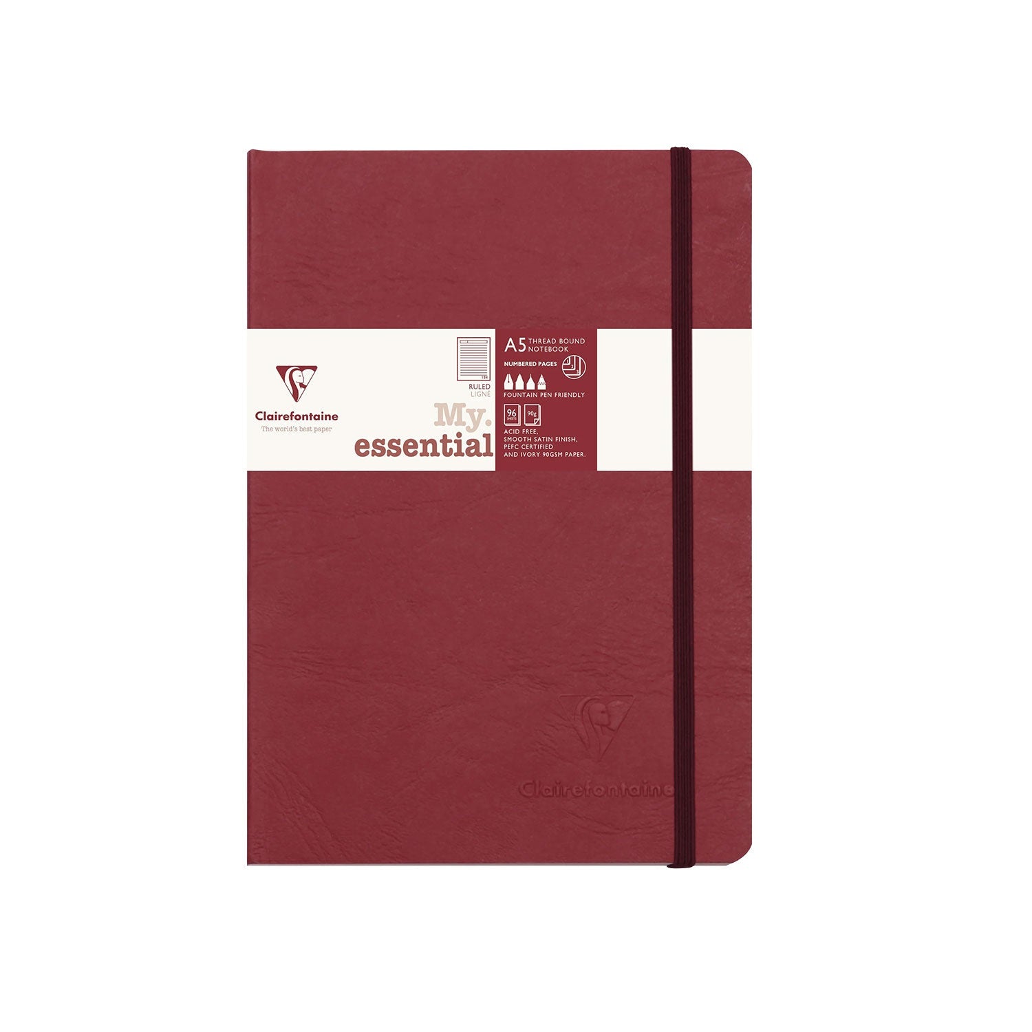 Clairefontaine My Essential Red Threadbound Notebook - A5, Ruled