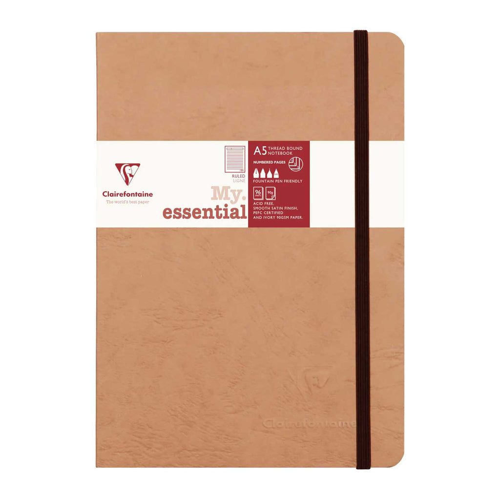 Clairefontaine My Essential Tobacco Threadbound Notebook - A5, Ruled