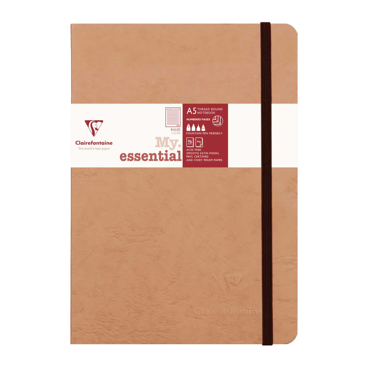 Clairefontaine My Essential Tobacco Threadbound Notebook - A5, Ruled