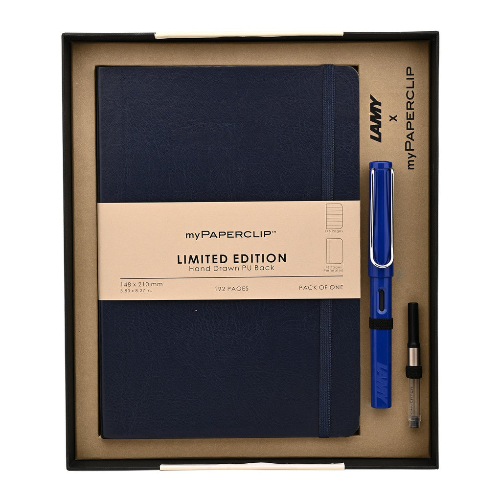 Lamy Gift Set - Safari Blue Fountain Pen with myPaperclip A5 Blue Notebook