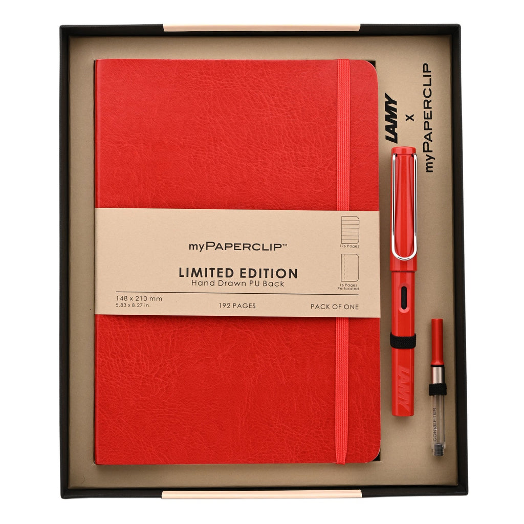 Lamy Gift Set - Safari Red Fountain Pen with myPaperclip A5 Red Notebook