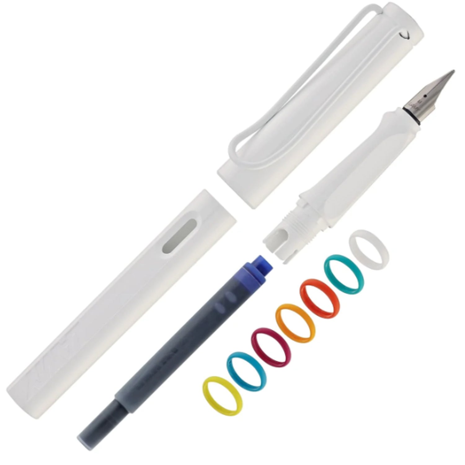 Lamy Safari Fountain Pen Multi Ring Set - All White (Special Edition)