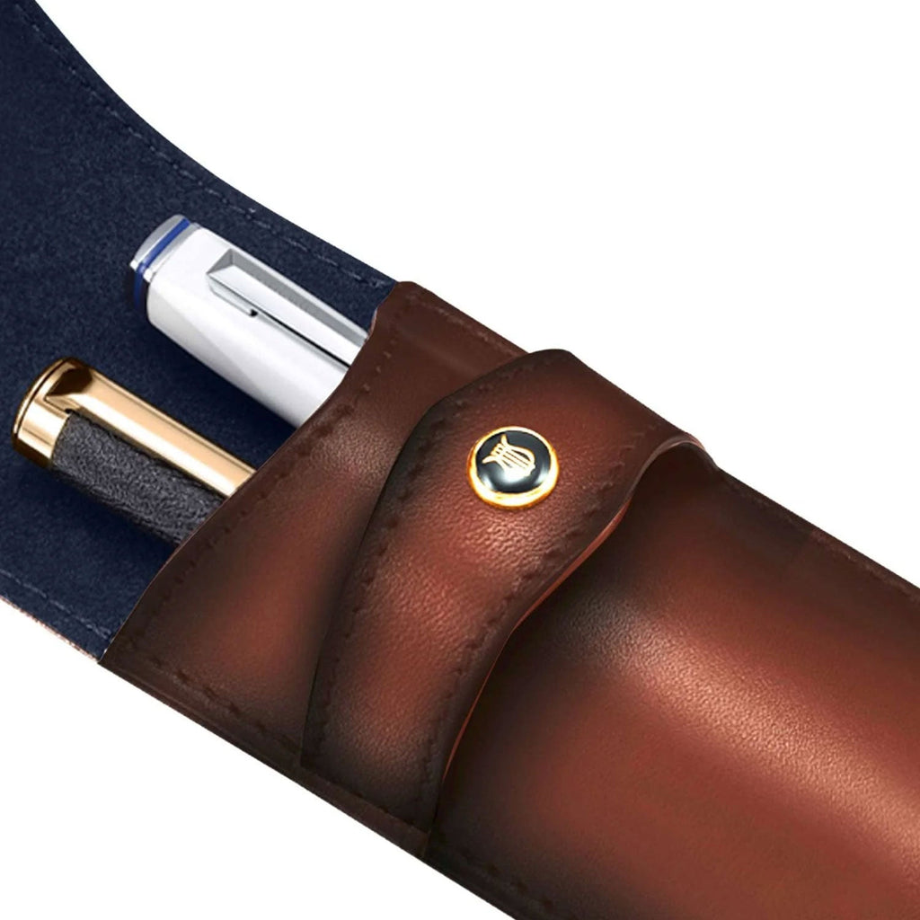 Lapis Bard Classic Leather 2 Pen Holder - Cognac