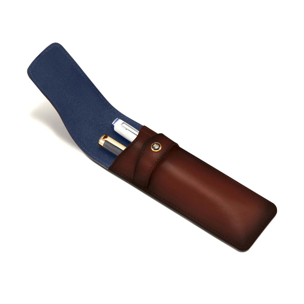 Lapis Bard Classic Leather 2 Pen Holder - Cognac