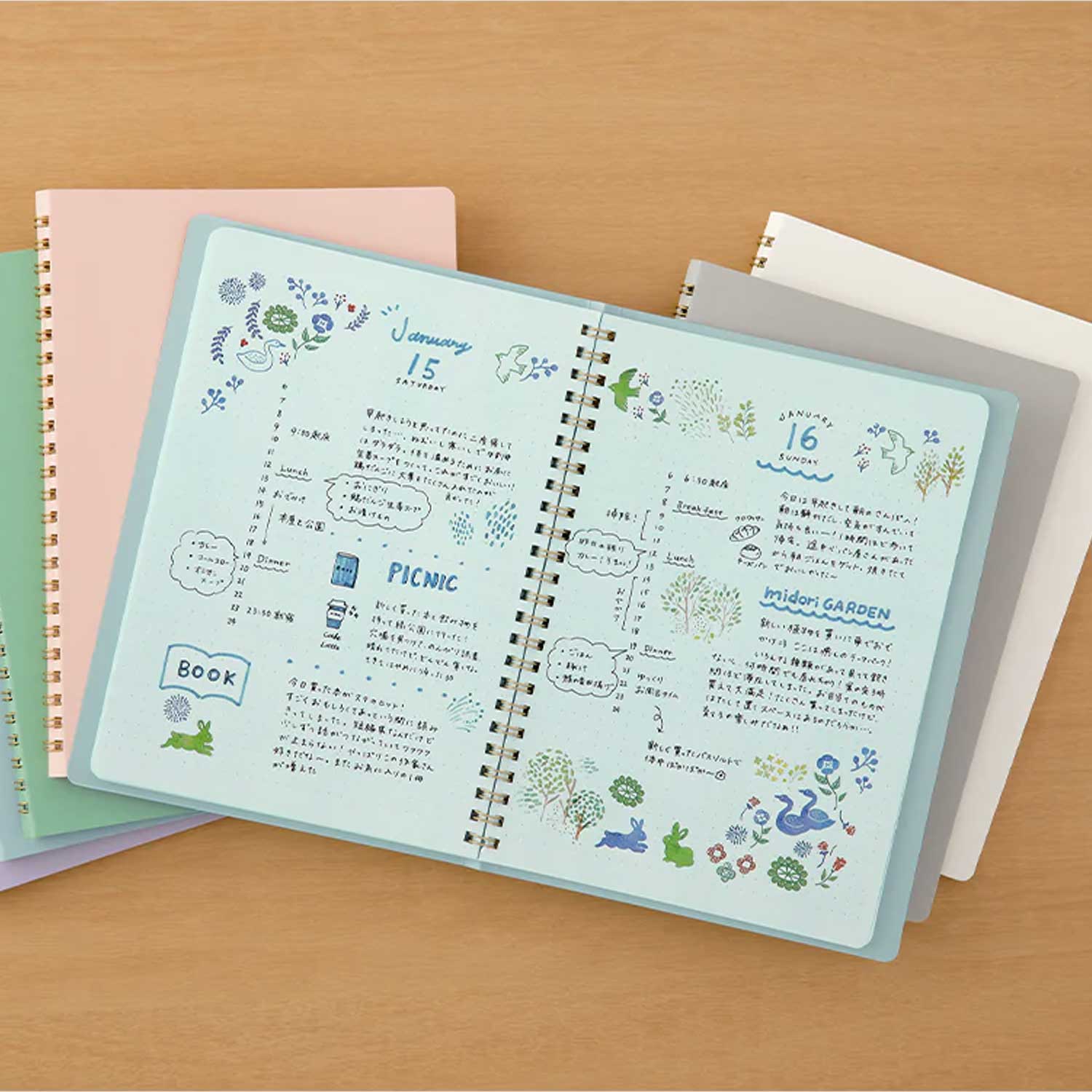 Midori Soft Colour Blue Spiral Notebook - A5, Dotted