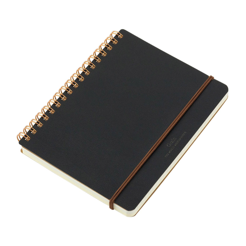 Midori WM Grain Black Wirebound Notebook - B6, Ruled & Plain