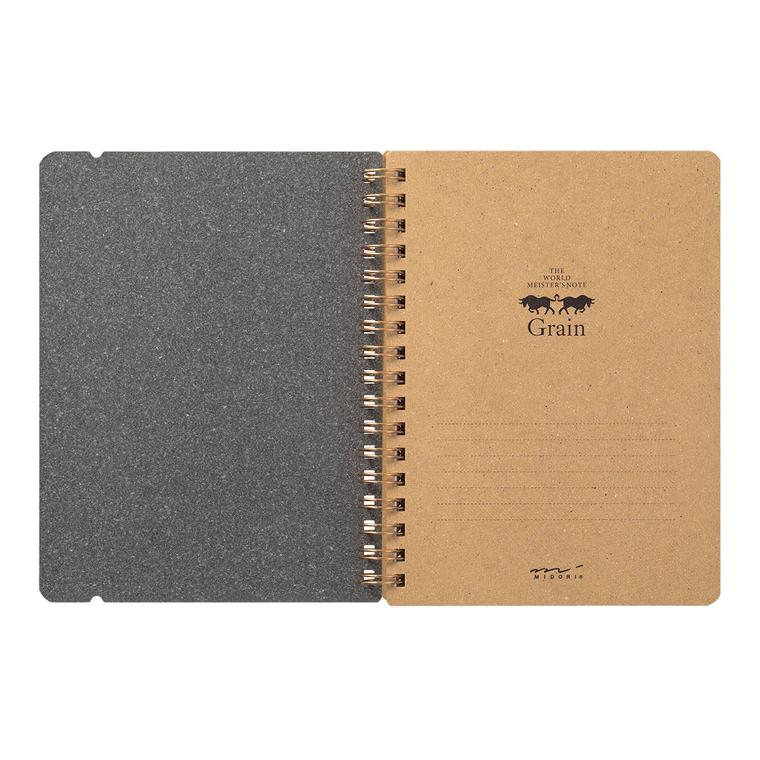 Midori WM Grain Black Wirebound Notebook - B6, Ruled & Plain