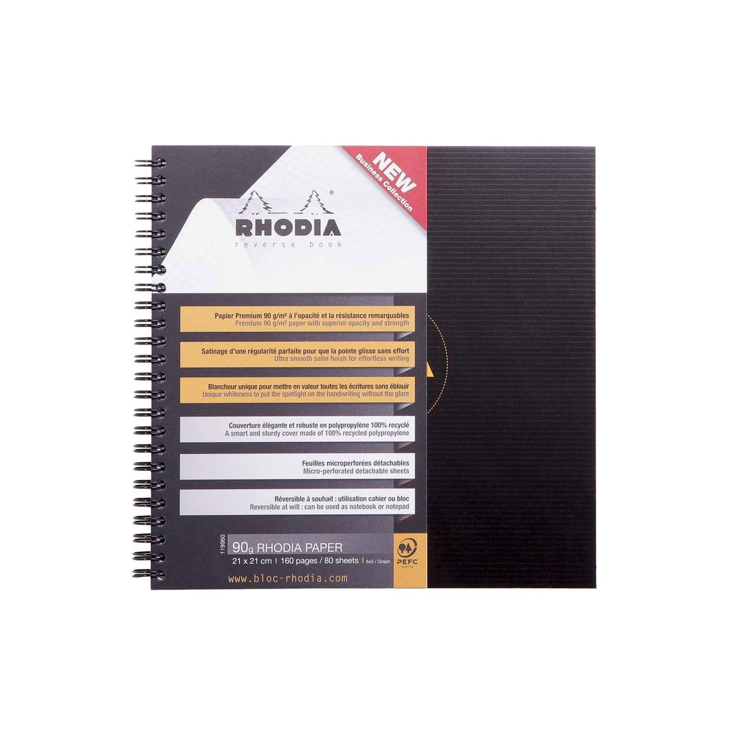 Rhodiactive Reverse Spiral Black Notebook - Squared