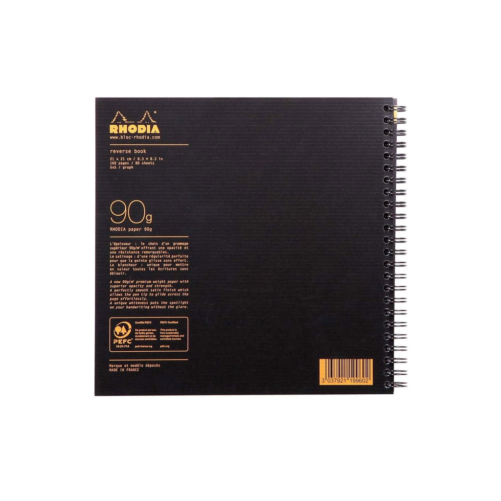 Rhodiactive Reverse Spiral Black Notebook - Squared