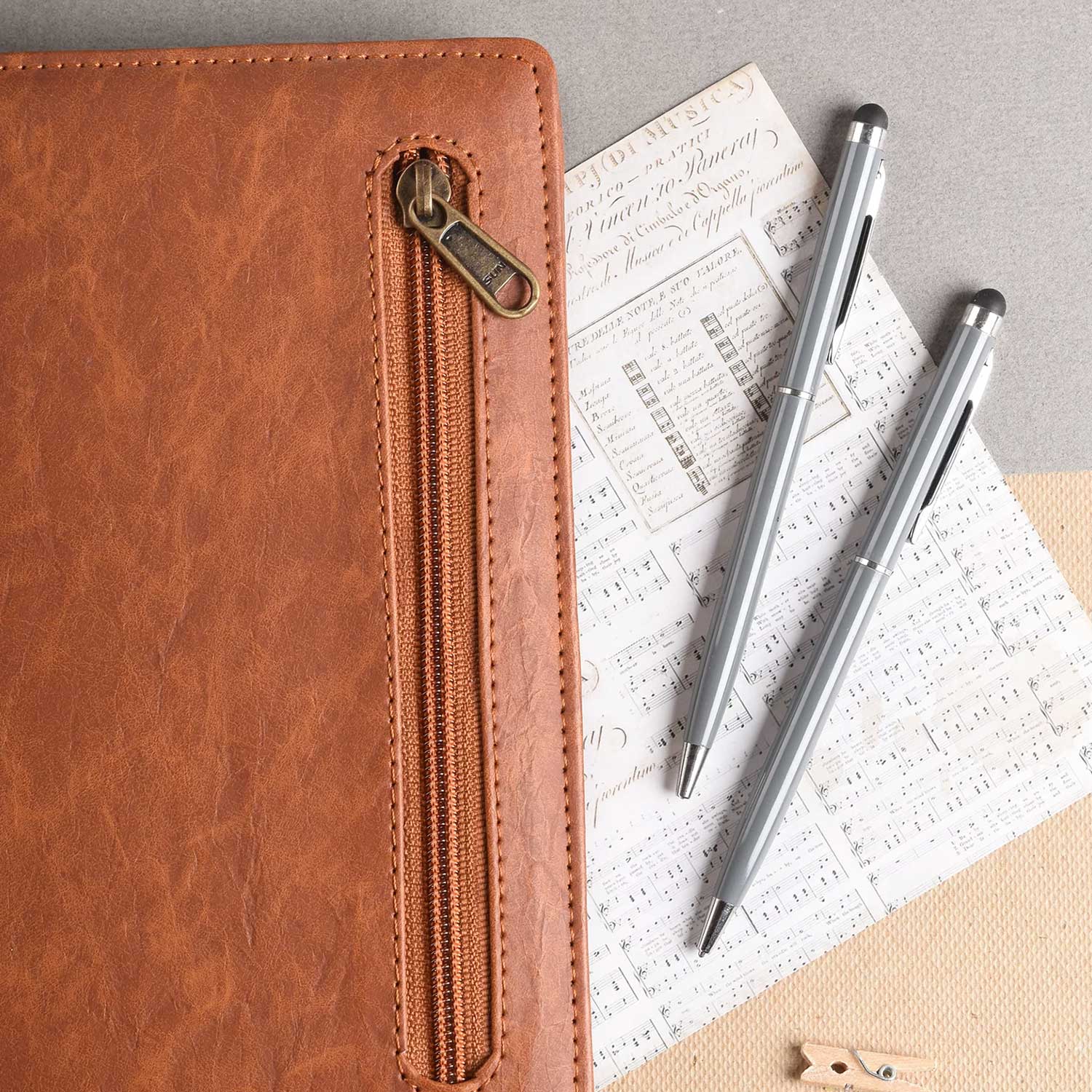 Scholar Zipper Tan Notebook - A5, Ruled
