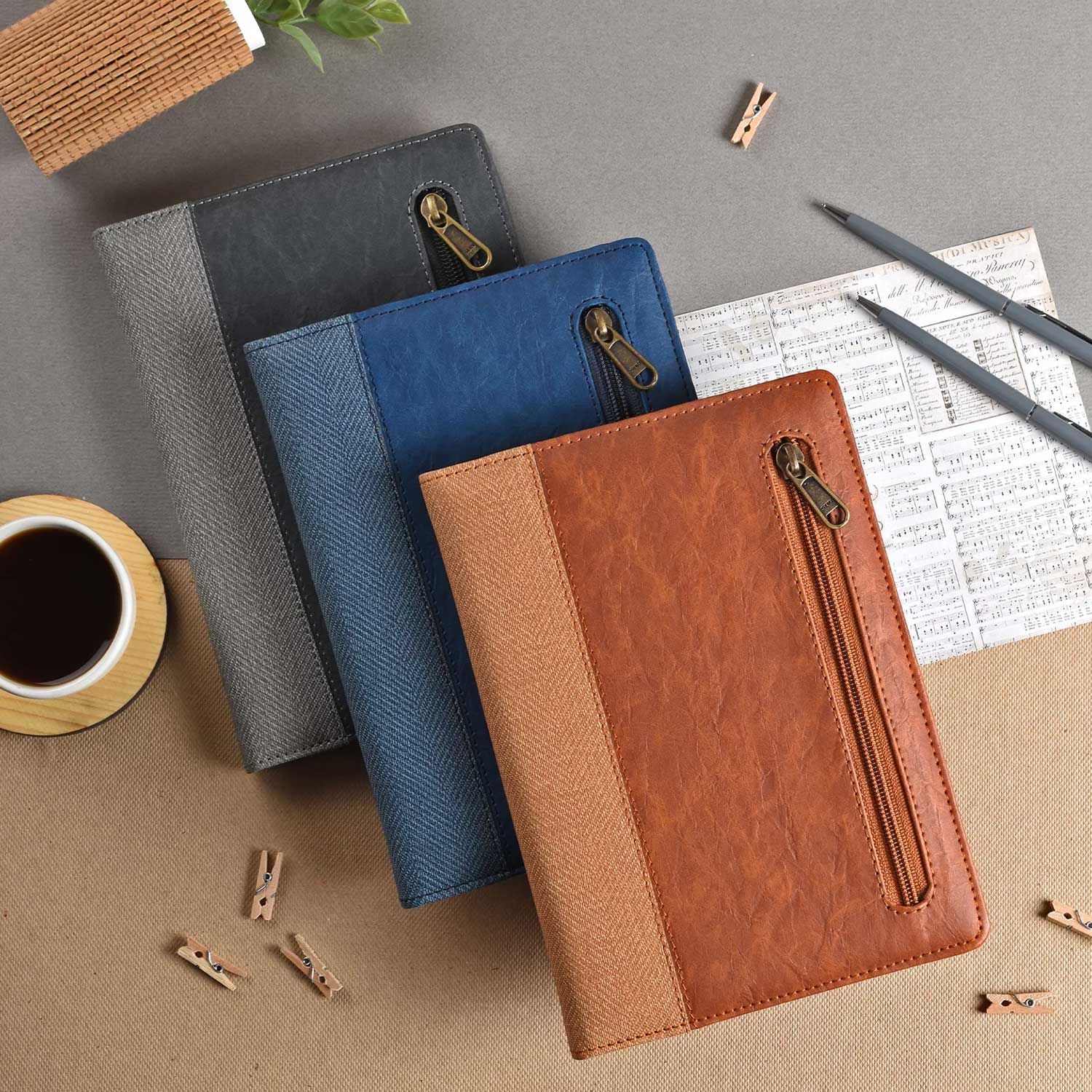 Scholar Zipper Tan Notebook - A5, Ruled