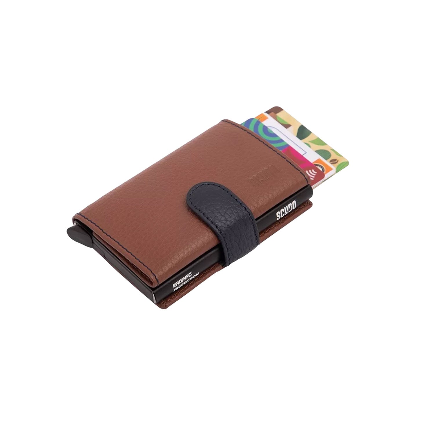 Scudo Mosaic Slim Wallet - Cognac/Navy