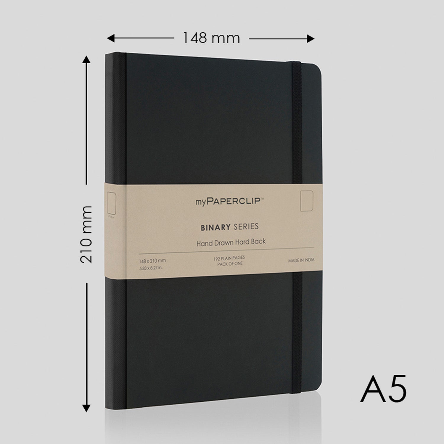 myPAPERCLIP Binary Series Hard Cover Notebook - Black - A5 - Ruled