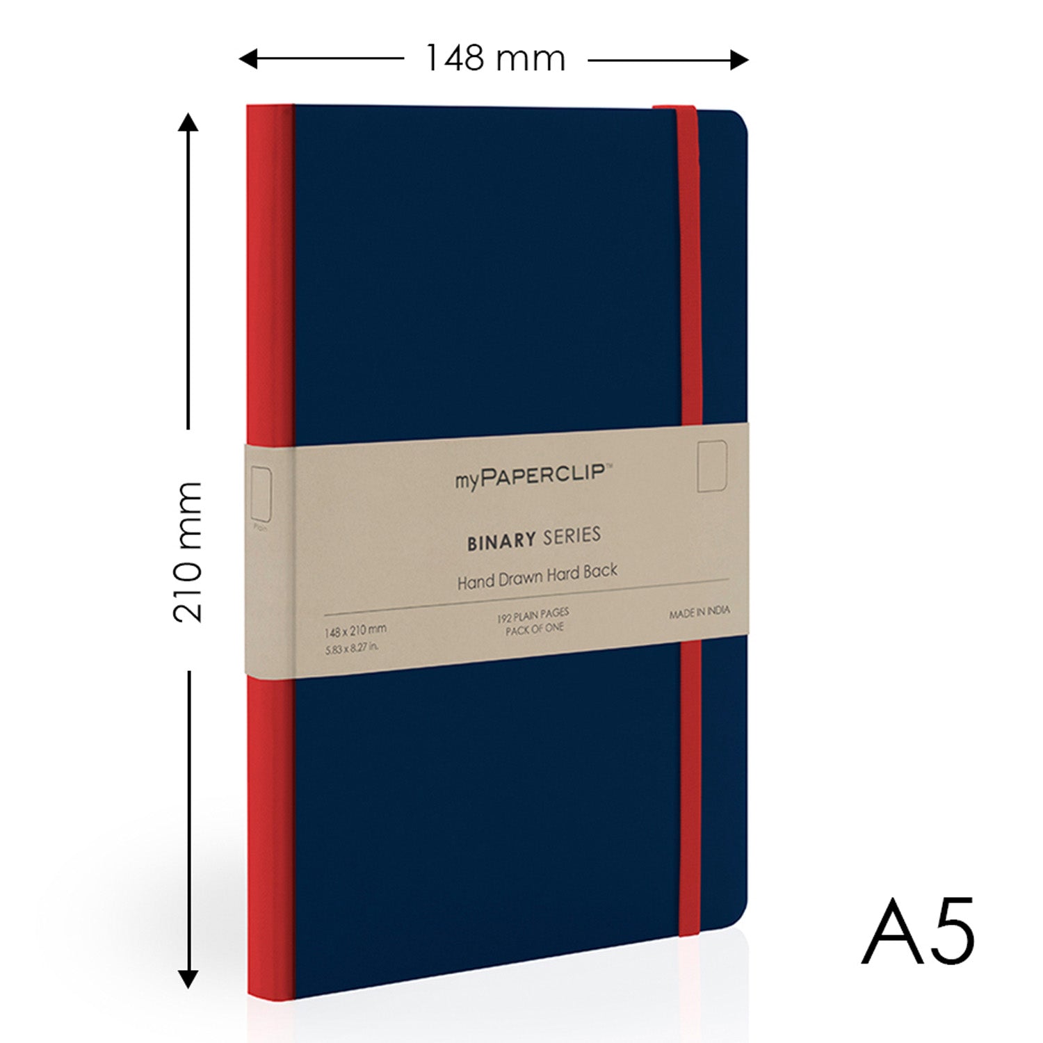 myPAPERCLIP Binary Series Hard Cover Notebook - Blue - A5 - Plain