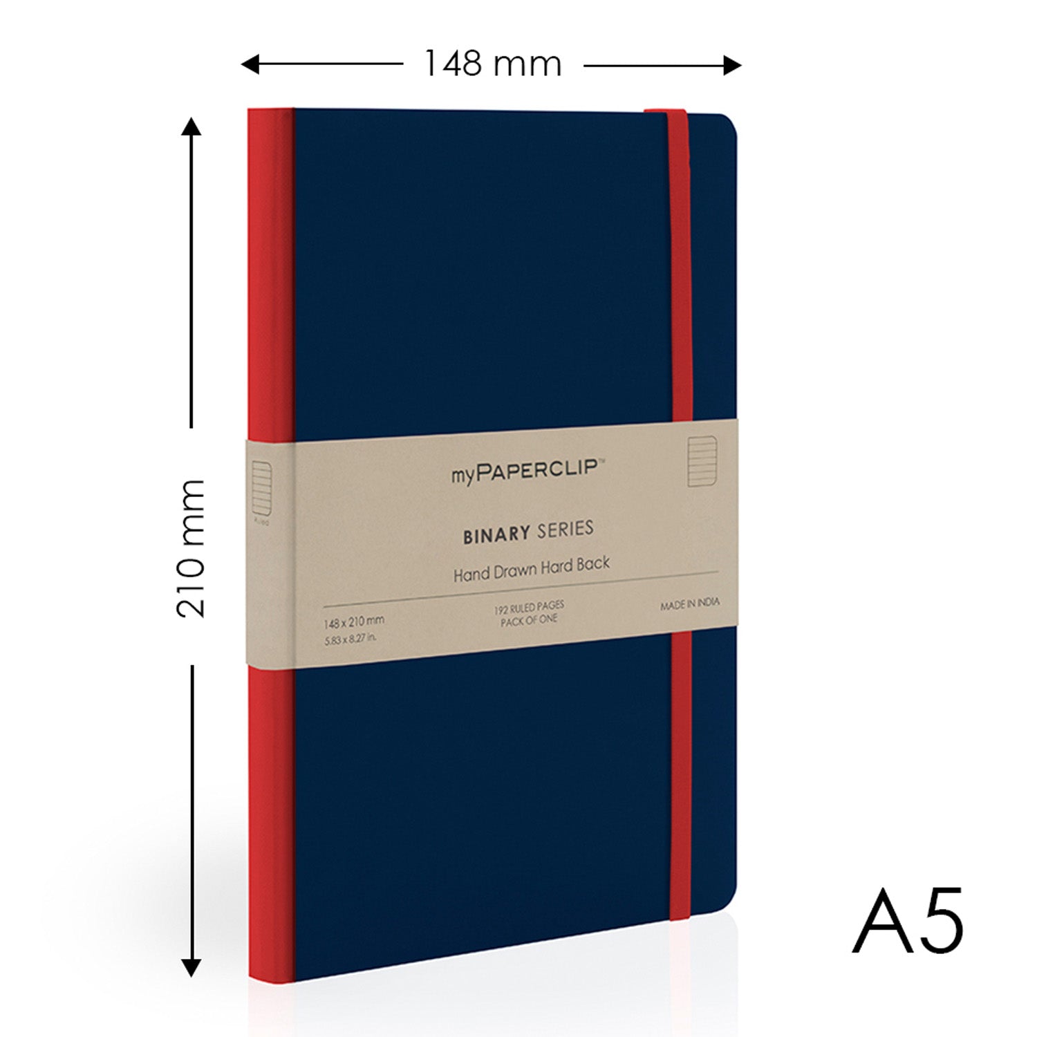 myPAPERCLIP Binary Series Hard Cover Notebook - Blue - A5 - Ruled