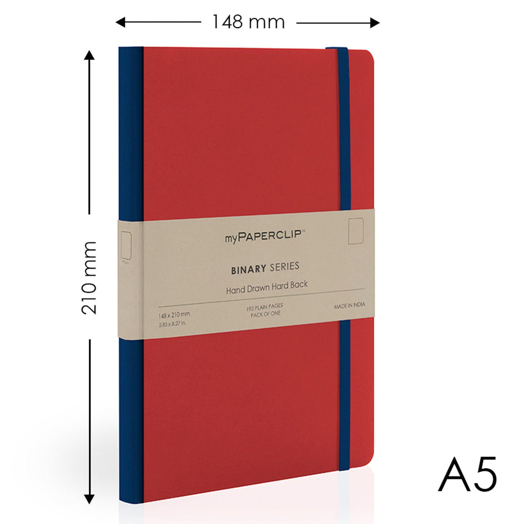 myPAPERCLIP Binary Series Hard Cover Notebook - Red - A5 - Plain