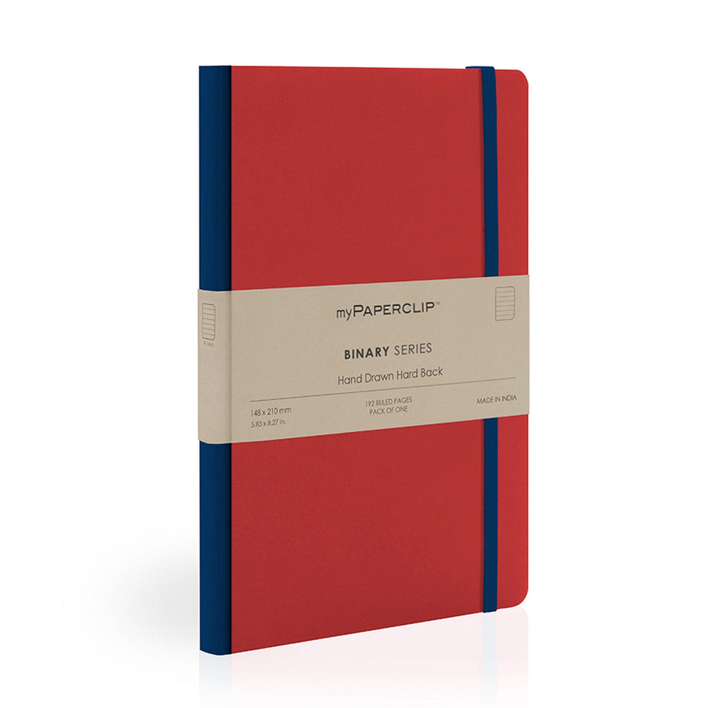 myPAPERCLIP Binary Series Hard Cover Notebook - Red - A5 - Ruled