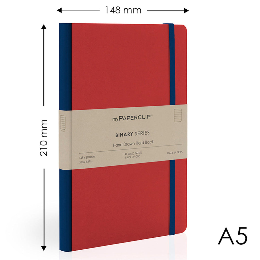 myPAPERCLIP Binary Series Hard Cover Notebook - Red - A5 - Ruled
