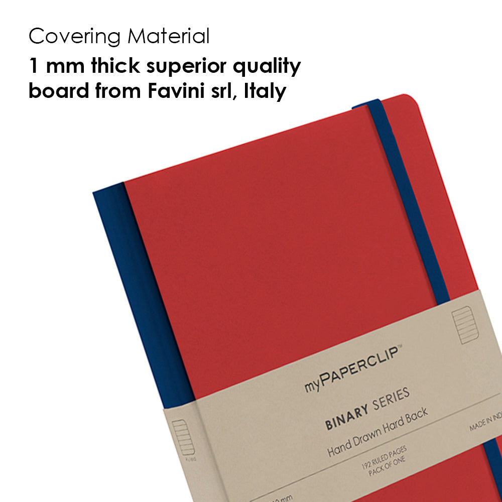 myPAPERCLIP Binary Series Hard Cover Notebook - Red - A5 - Ruled